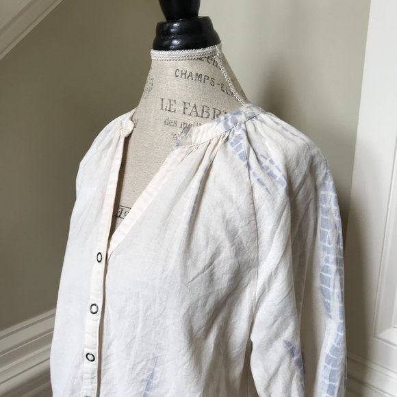 Apiece Apart Mitte Blouse Top Shirt Womens Medium Ivory Blue Button Down Tie Dye - Picture 7 of 11